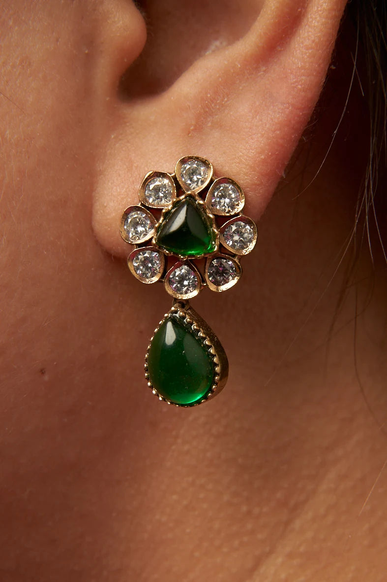 Victorian Green Stone Studded Earrings