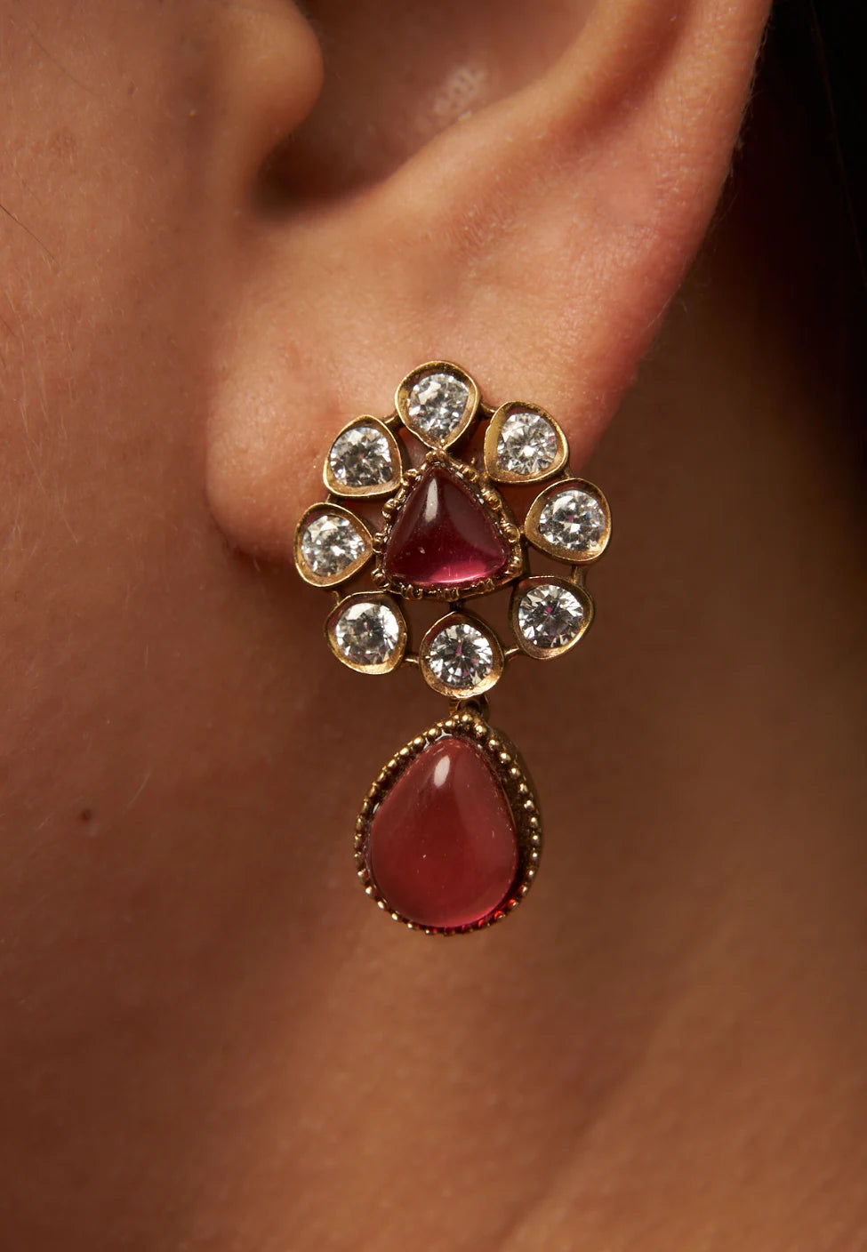 Victorian Red Stone Studded Earings