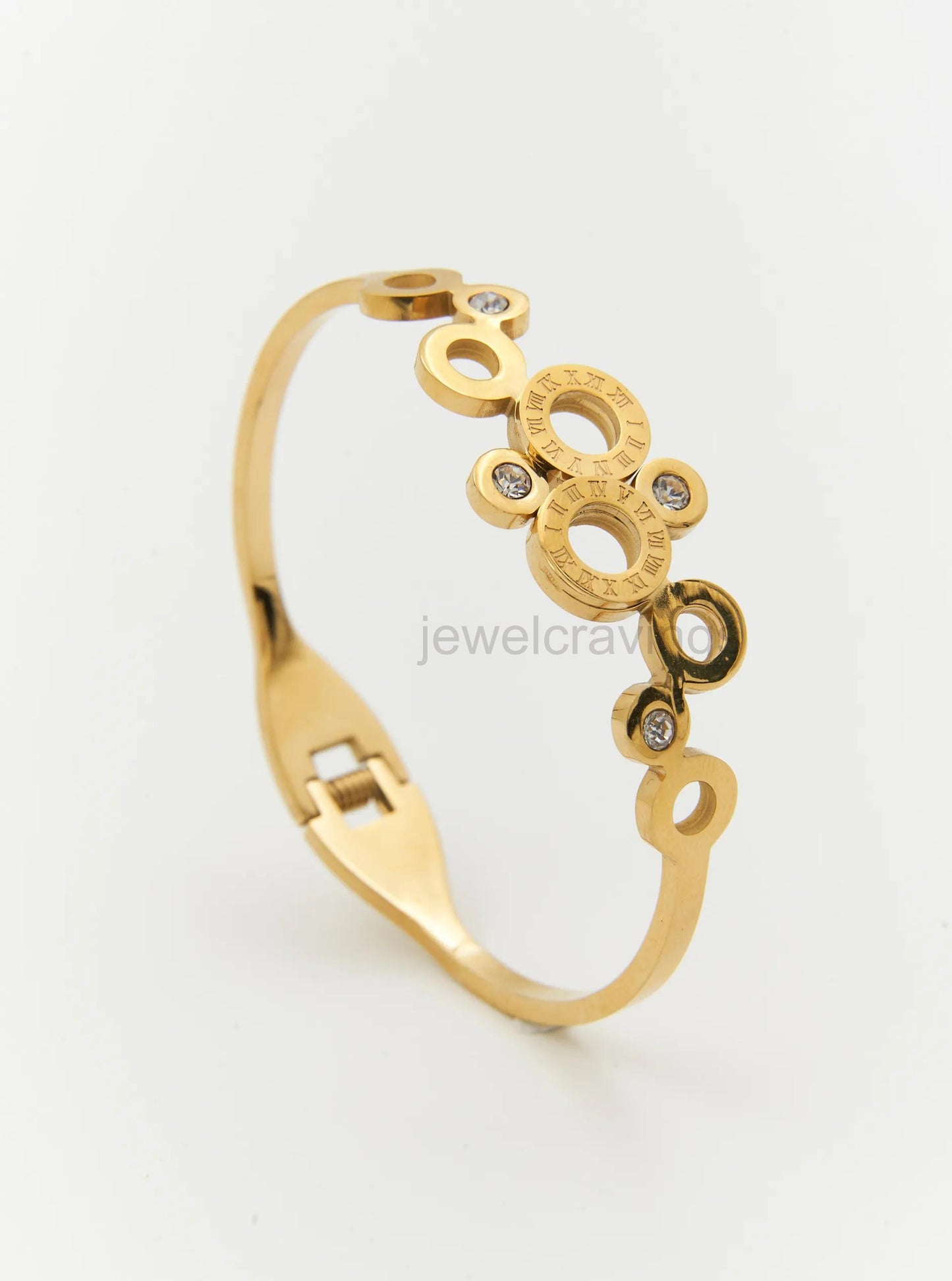 18K Gold Plated Roman Luxe Kada – Open Bangle with Sparkling Stones for Women