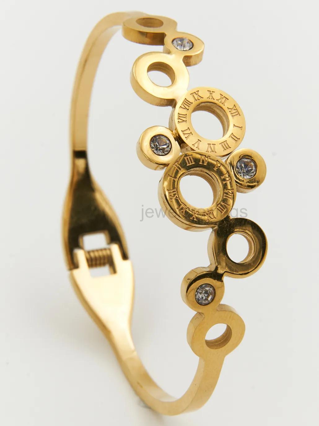 18K Gold Plated Roman Luxe Kada – Open Bangle with Sparkling Stones for Women