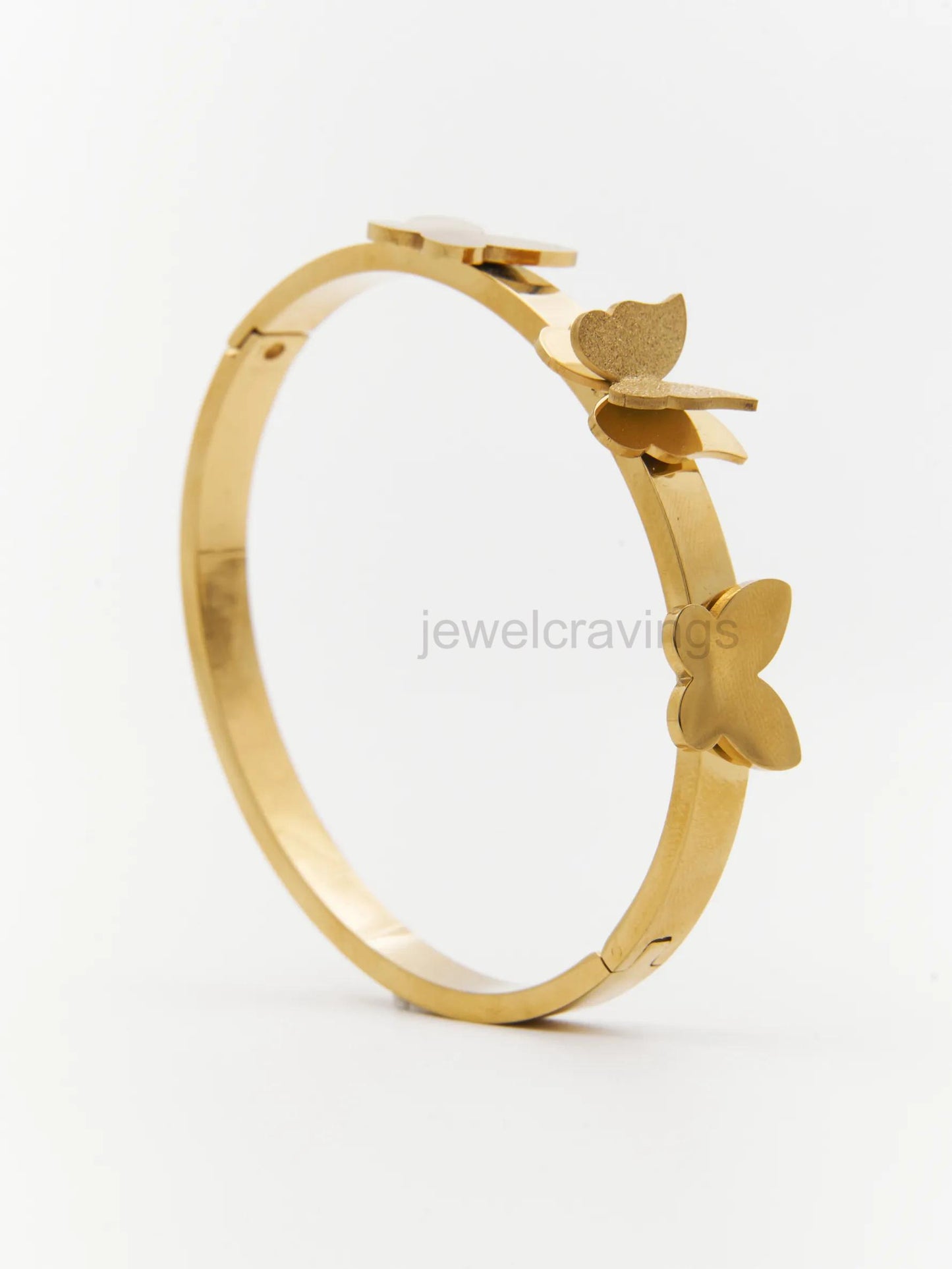18K Gold Plated 3D Butterfly Elegance Kada – Wide Cut-Out Bracelet with Triple Butterflies