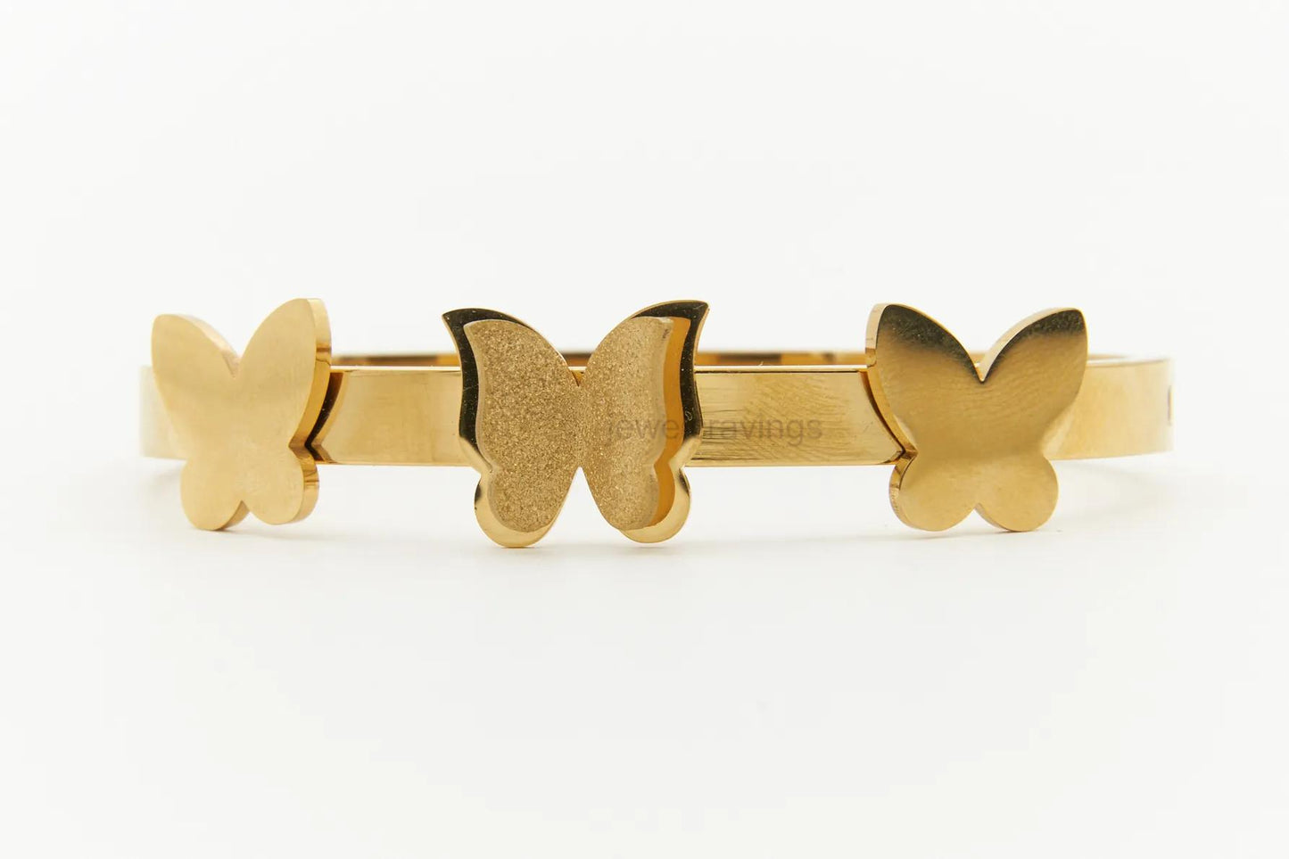 18K Gold Plated 3D Butterfly Elegance Kada – Wide Cut-Out Bracelet with Triple Butterflies
