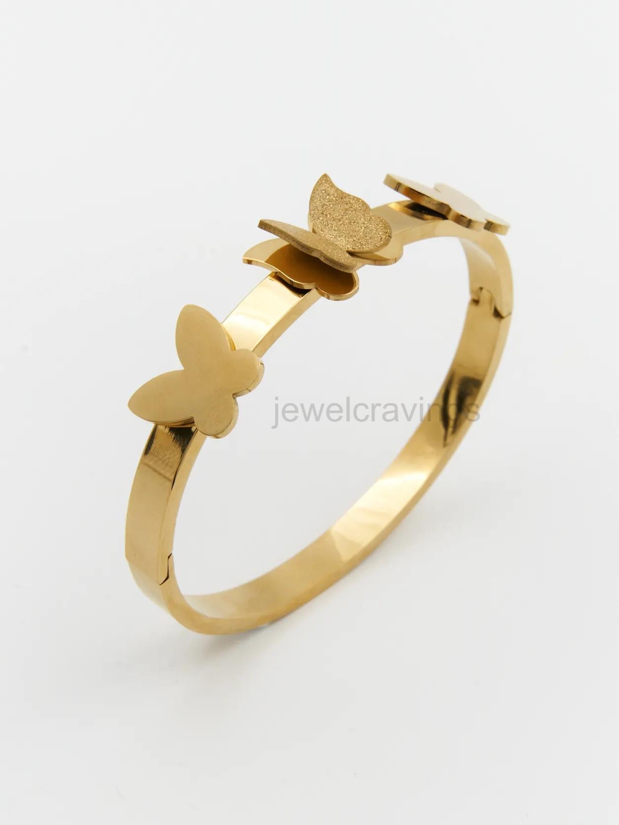 18K Gold Plated 3D Butterfly Elegance Kada – Wide Cut-Out Bracelet with Triple Butterflies