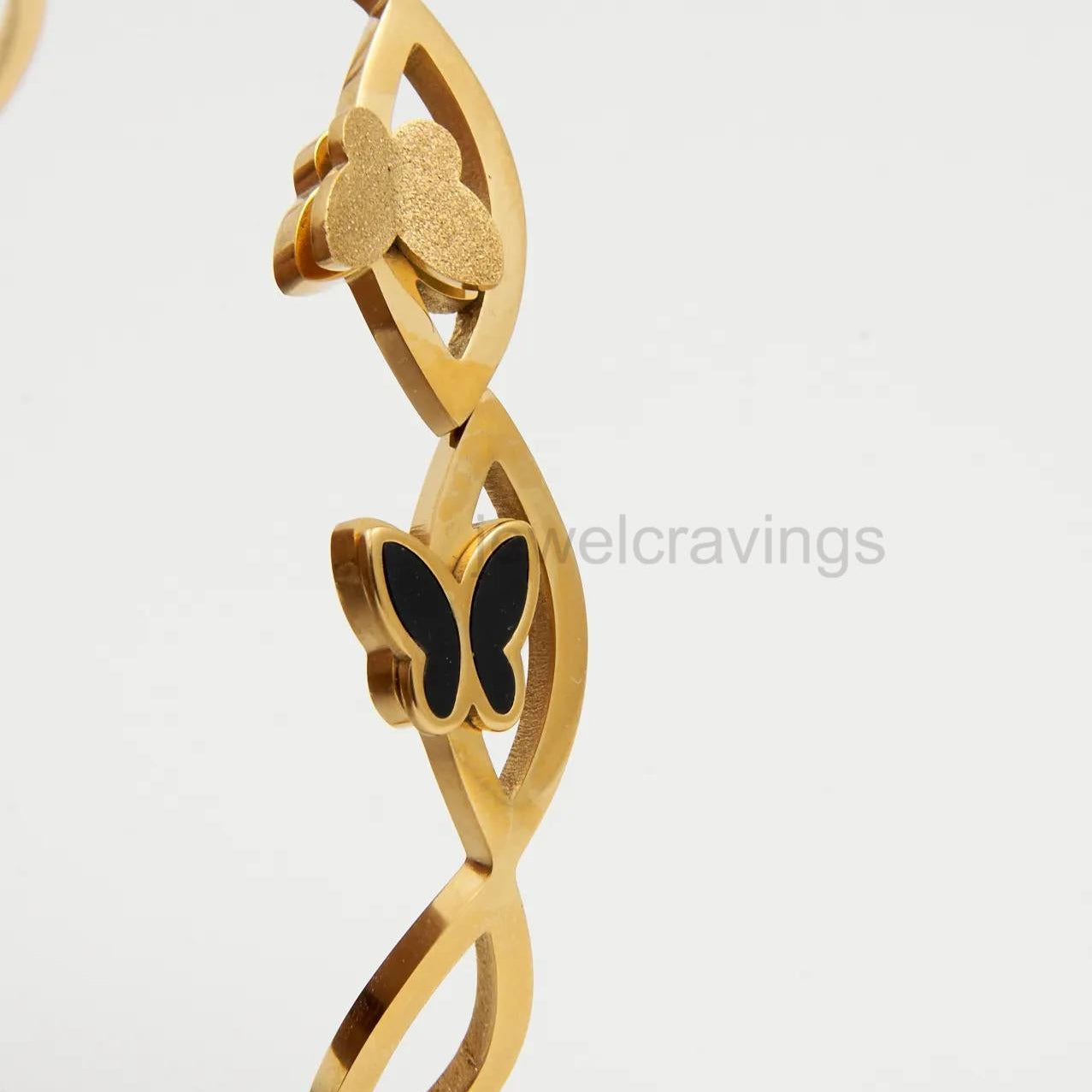 Eternal Flutter – 18K Gold Plated Open Kada with Golden & Black Butterflies