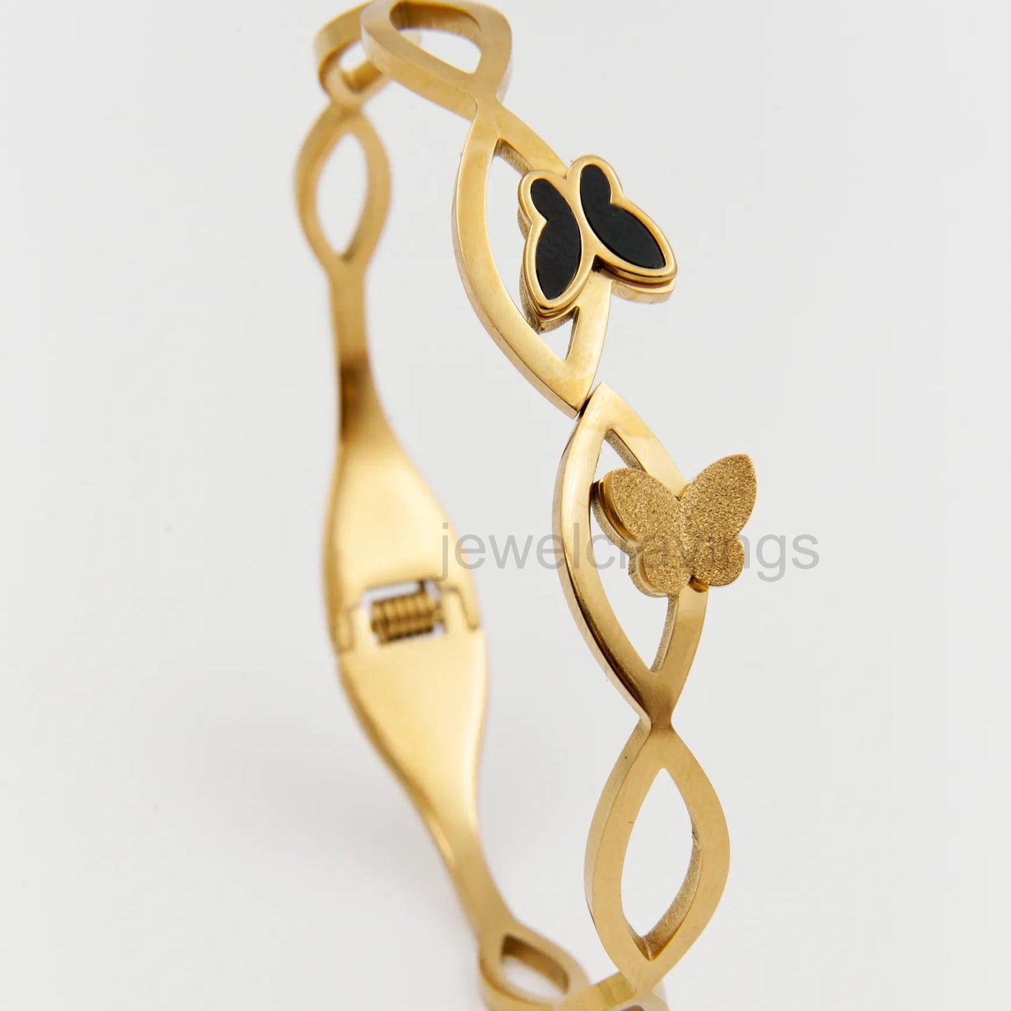 Eternal Flutter – 18K Gold Plated Open Kada with Golden & Black Butterflies