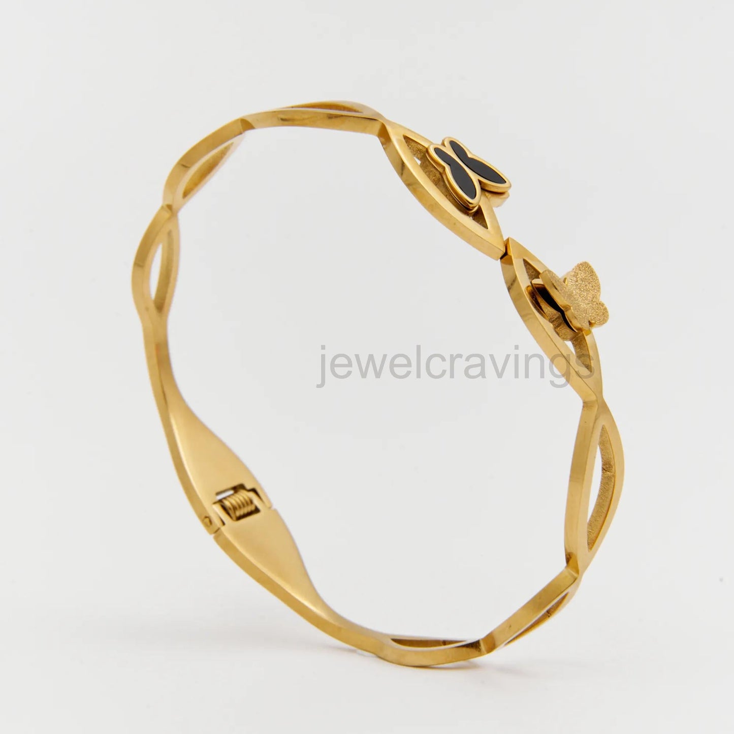 Eternal Flutter – 18K Gold Plated Open Kada with Golden & Black Butterflies