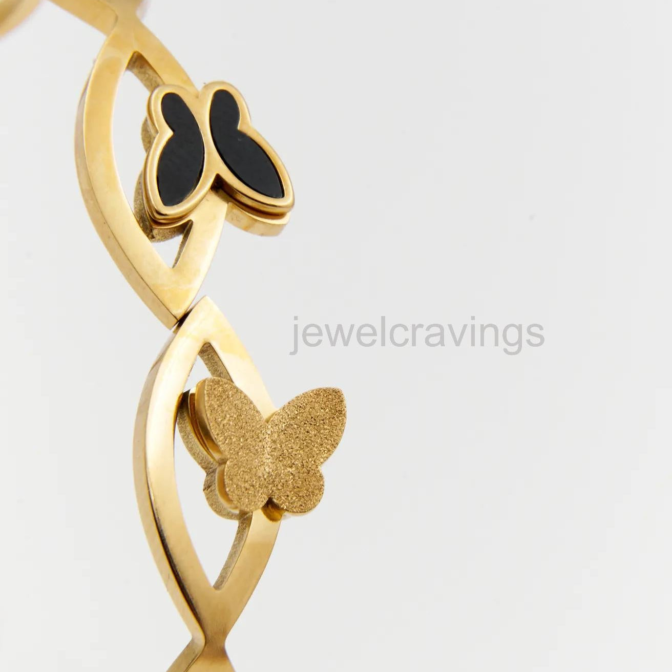 Eternal Flutter – 18K Gold Plated Open Kada with Golden & Black Butterflies