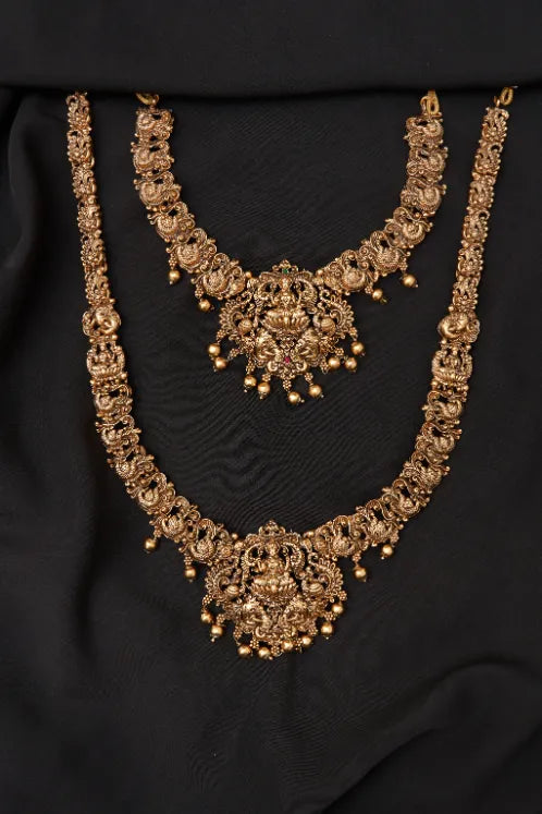 Traditional Lakshmi Grand Haram and Necklace Combo set with big Jumka