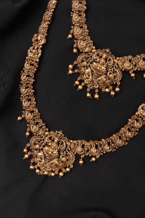 Traditional Lakshmi Grand Haram and Necklace Combo set with big Jumka