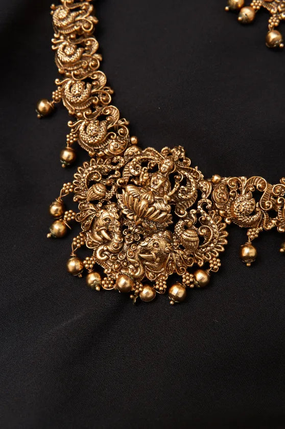Traditional Lakshmi Grand Haram and Necklace Combo set with big Jumka