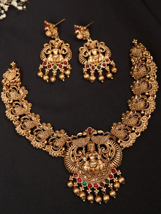 Lakshmi Peacock Antique Necklace With Jumkas
