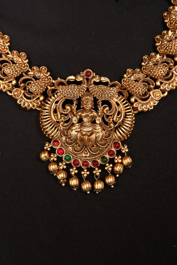 Lakshmi Peacock Antique Necklace With Jumkas