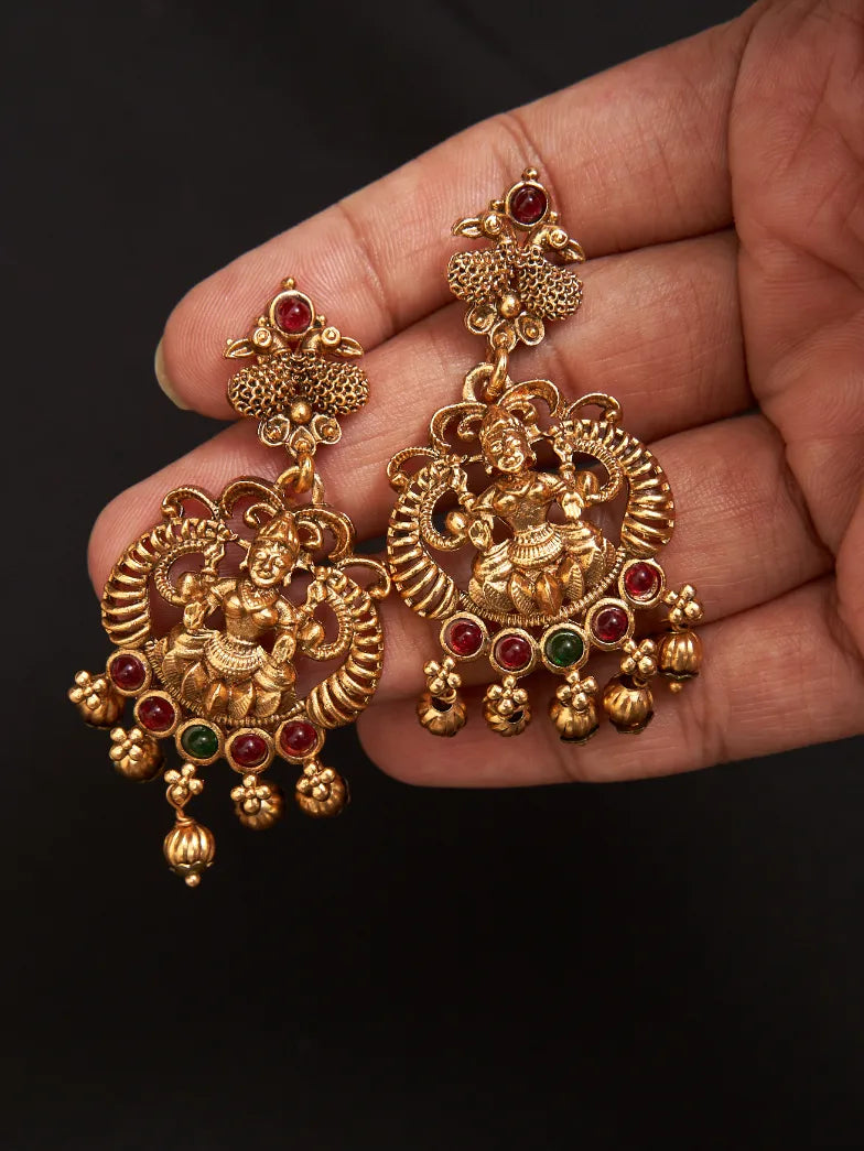 Lakshmi Peacock Antique Necklace With Jumkas