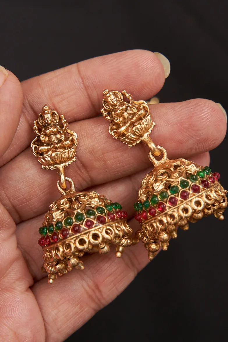 Peacock Lakshmi Golden Beads Necklace Set