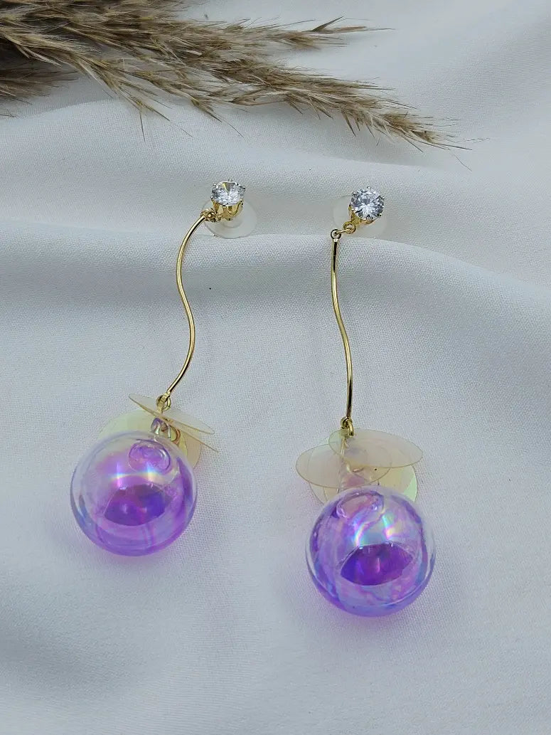 Purple Water Ball Dangling Western Earrings