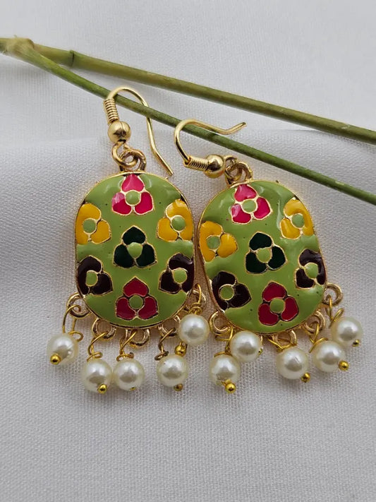 Meenakari Earrings - Parrot Green Shade