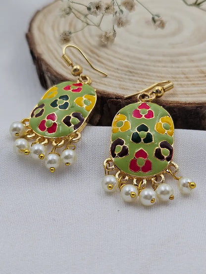 Meenakari Earrings - Parrot Green Shade