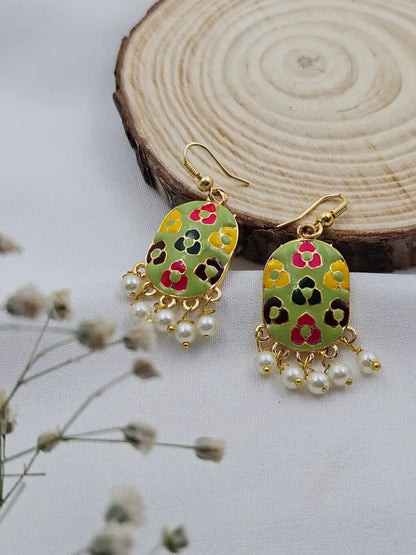Meenakari Earrings - Parrot Green Shade