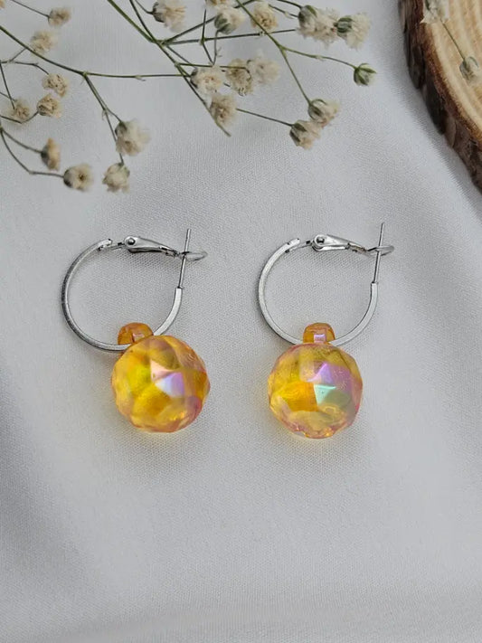 Orange Crystal Ball Hoop Earrings