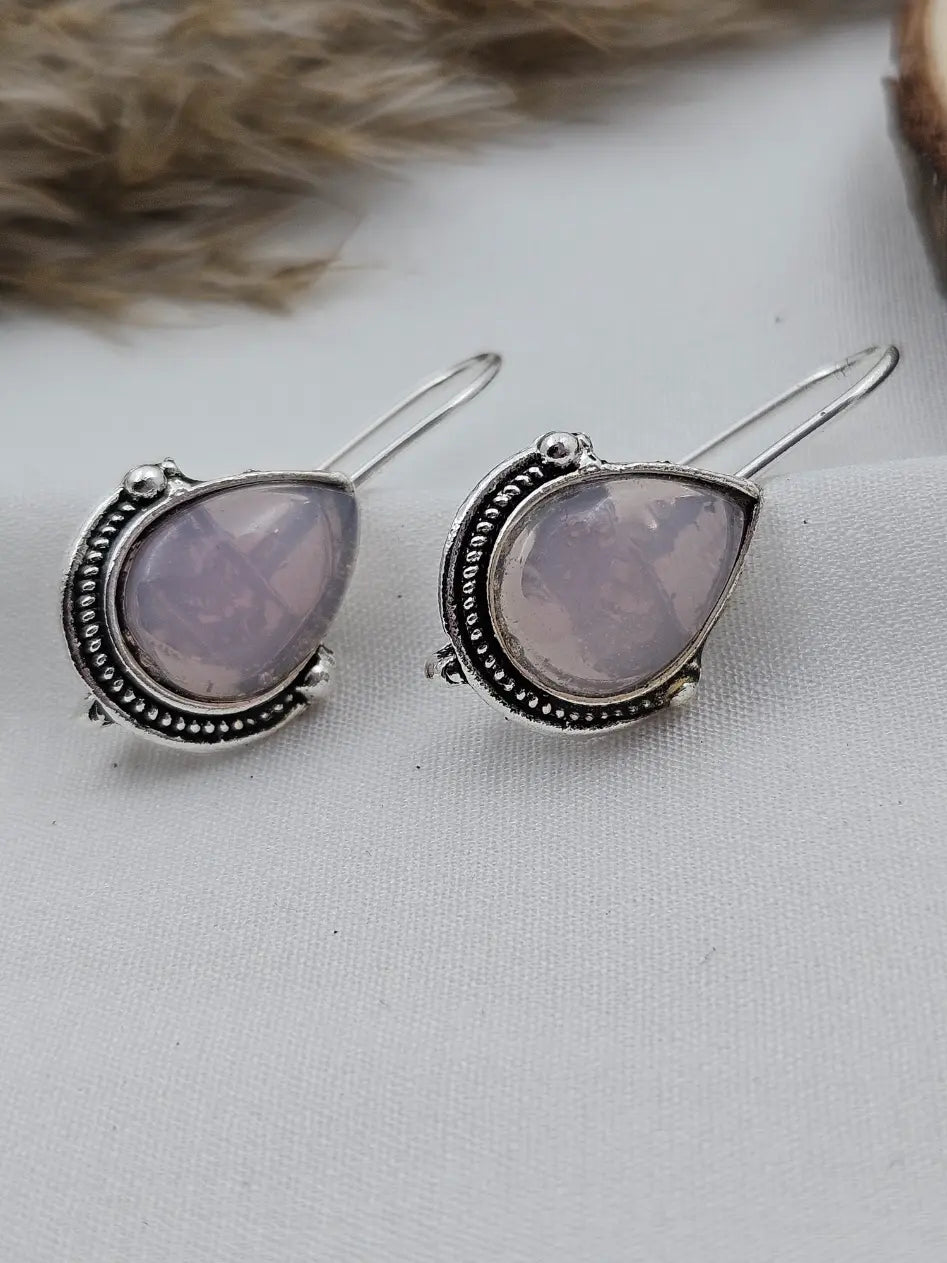 German Silver Mini Drop Earrings - Baby Pink
