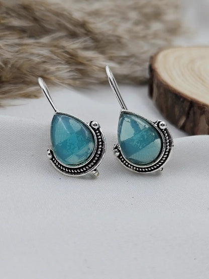 German Silver Mini Drop Earrings - Sky Blue