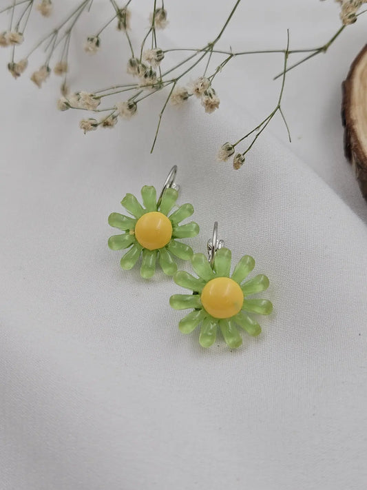 Daisy Hoop Earrings - Light Green