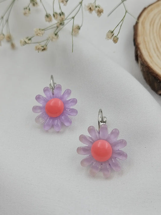 Lavender Daisy Hoop Earrings