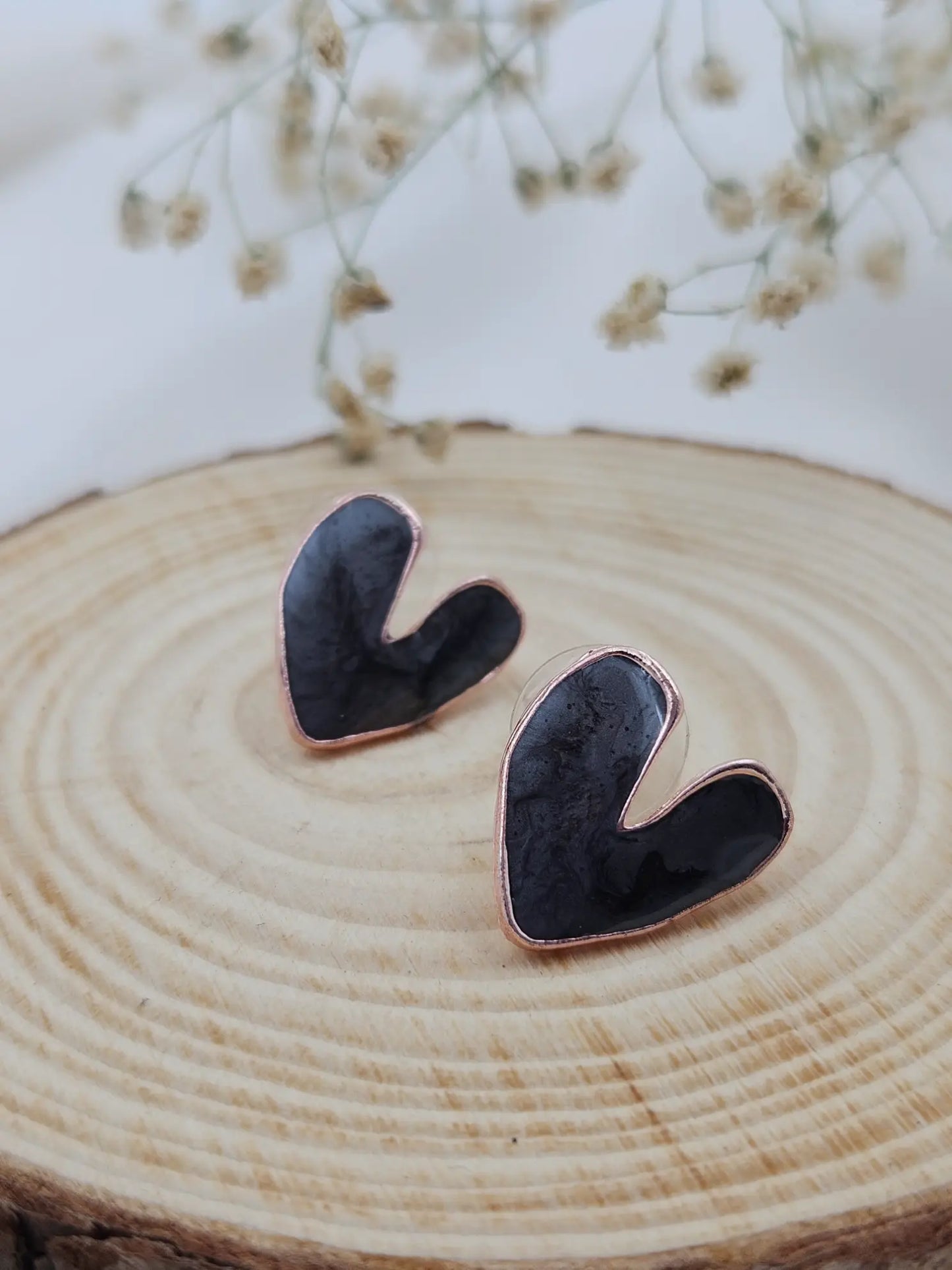 Dark Grey Heart Enamel Casual Stud