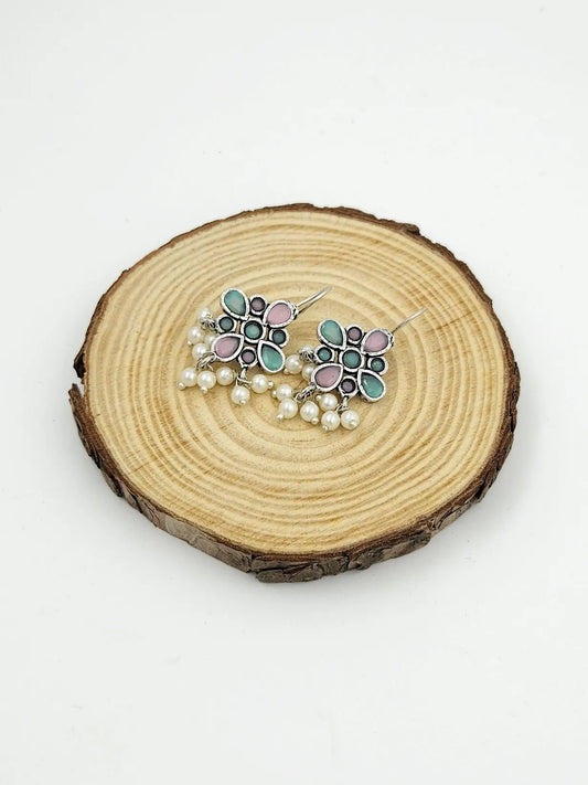 Rangoli pearl - oxidised hanging