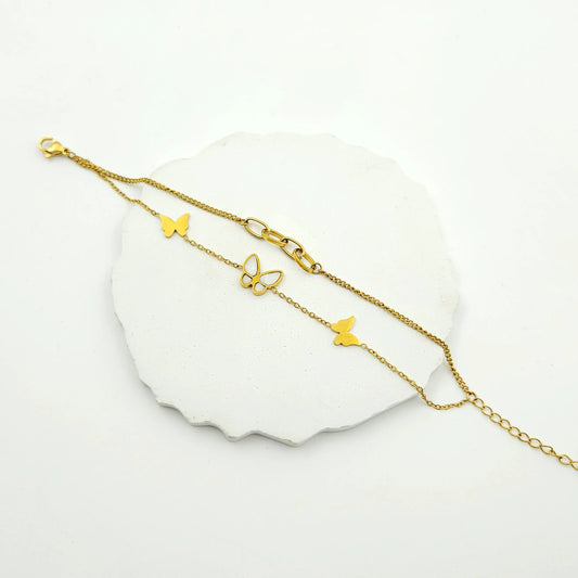 Butterfly paperclip layered chain bracelet