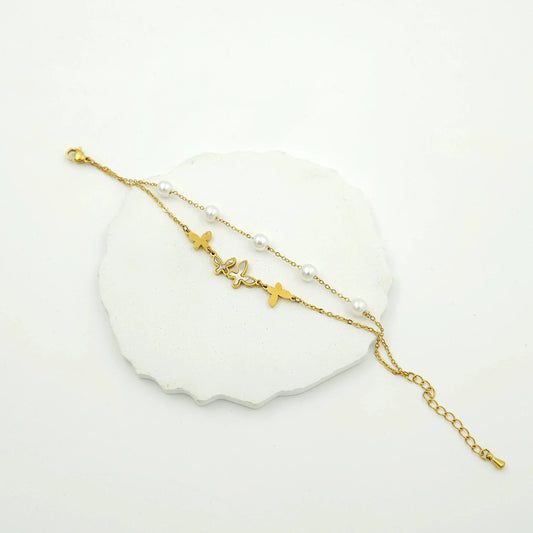 Butterfly pearl chain bracelet