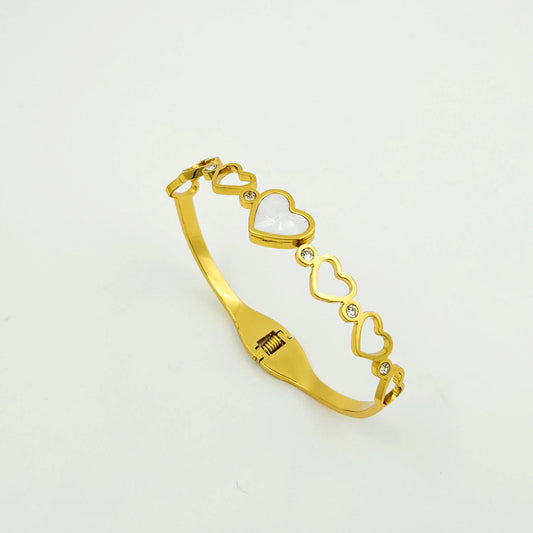 Heart in white stone bangle bracelet