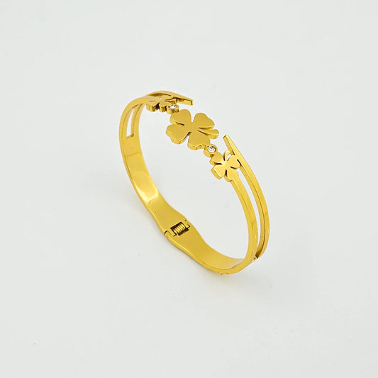 Golden clover bangle bracelet