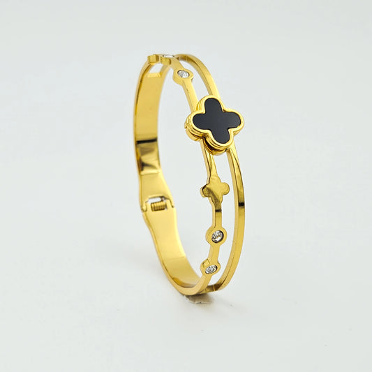 Black clover stone kada bangle bracelet