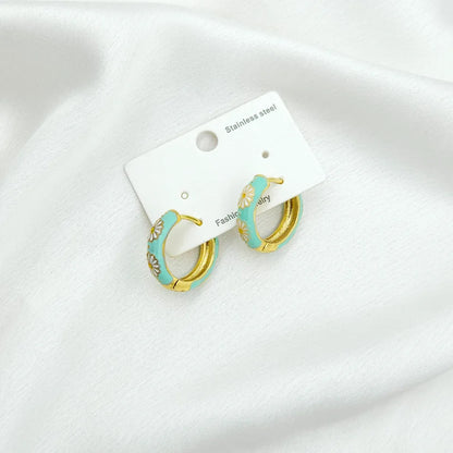 Enamel sunflower hoops