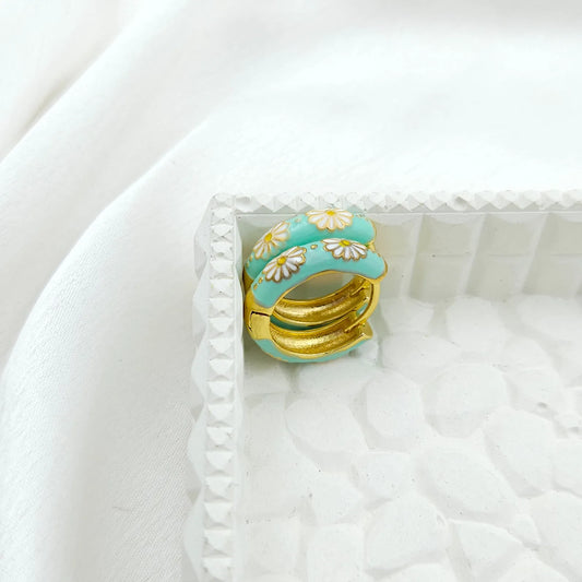 Enamel sunflower hoops