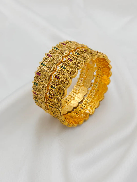 Lakshmi Goddess Gold Coin Bangle - Set of 2 - Temple Collection