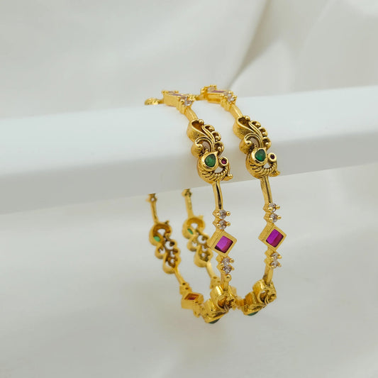 Peacock Stone Studded Bangle - Set of 2