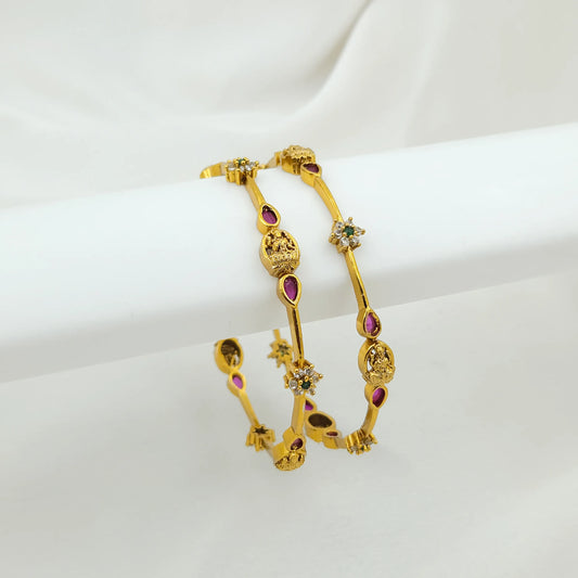 Thin Lakshmi Stone Studded Bangles - 22K - Set of 2