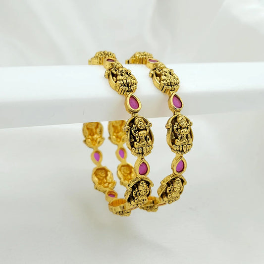 Lakshmi red drop curvy edge bangles for functions- set of 2