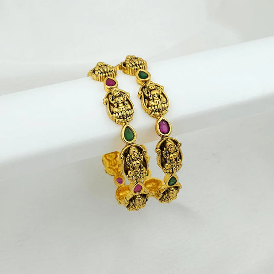 Lakshmi red and green curvy edge bangles - set of 2