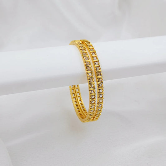 Shiny White Square Stone Bangle for Events - Set of 2