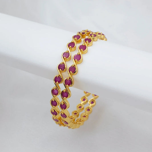Red Stone S Pattern Thin Bangles for Wedding