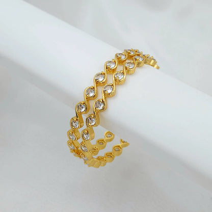 White Stone S Pattern Bangles - Set of 2