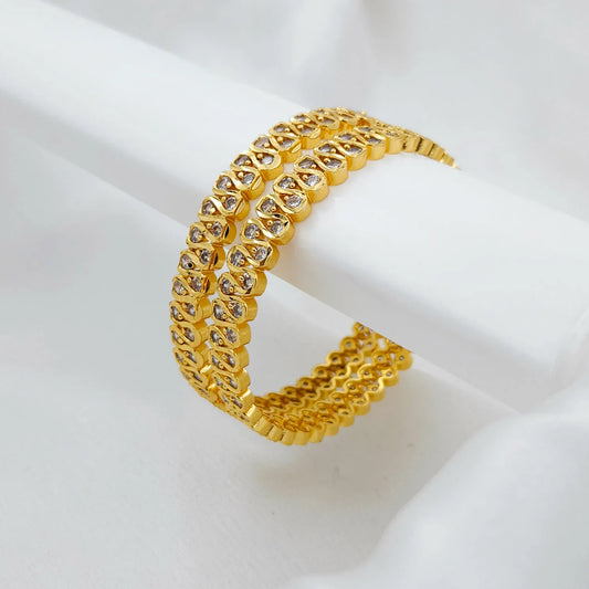Double Stone Diamond Cut Gold Bangles - Set of 2 - Party Wear