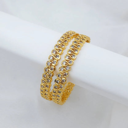 Double Stone Diamond Cut Gold Bangles - Set of 2 - Party Wear