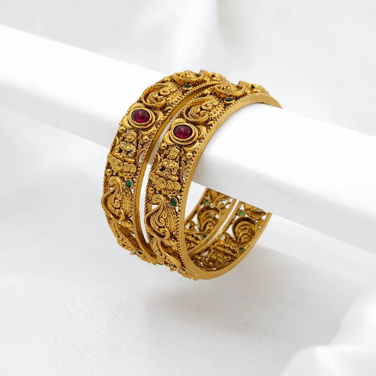 Temple Broad Peacock Bangles - Set of 2