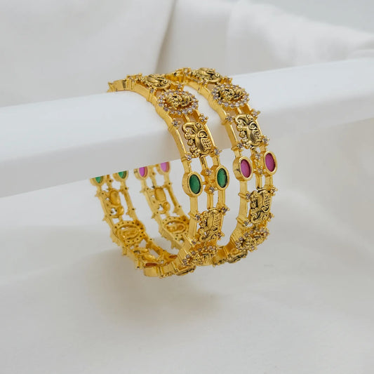 Triple layer Lakshmi elephant premium bangles - set of 2