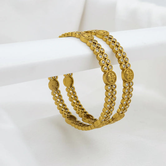 Lakshmi Coin CZ Stone Studded Bangles - Set of 2