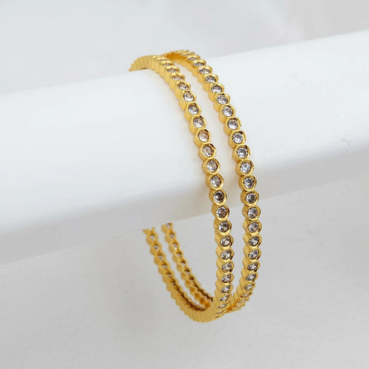 Sleek Thin Full Stone Studded Bangles - Set of 2